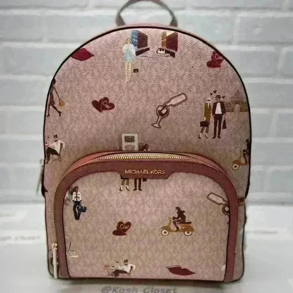 MICHAEL KORS BACKPACK JAYCEE LARGE ZIP JET SET GIRLS PRINT DK POWDER BLUSH MULTI main image 9
